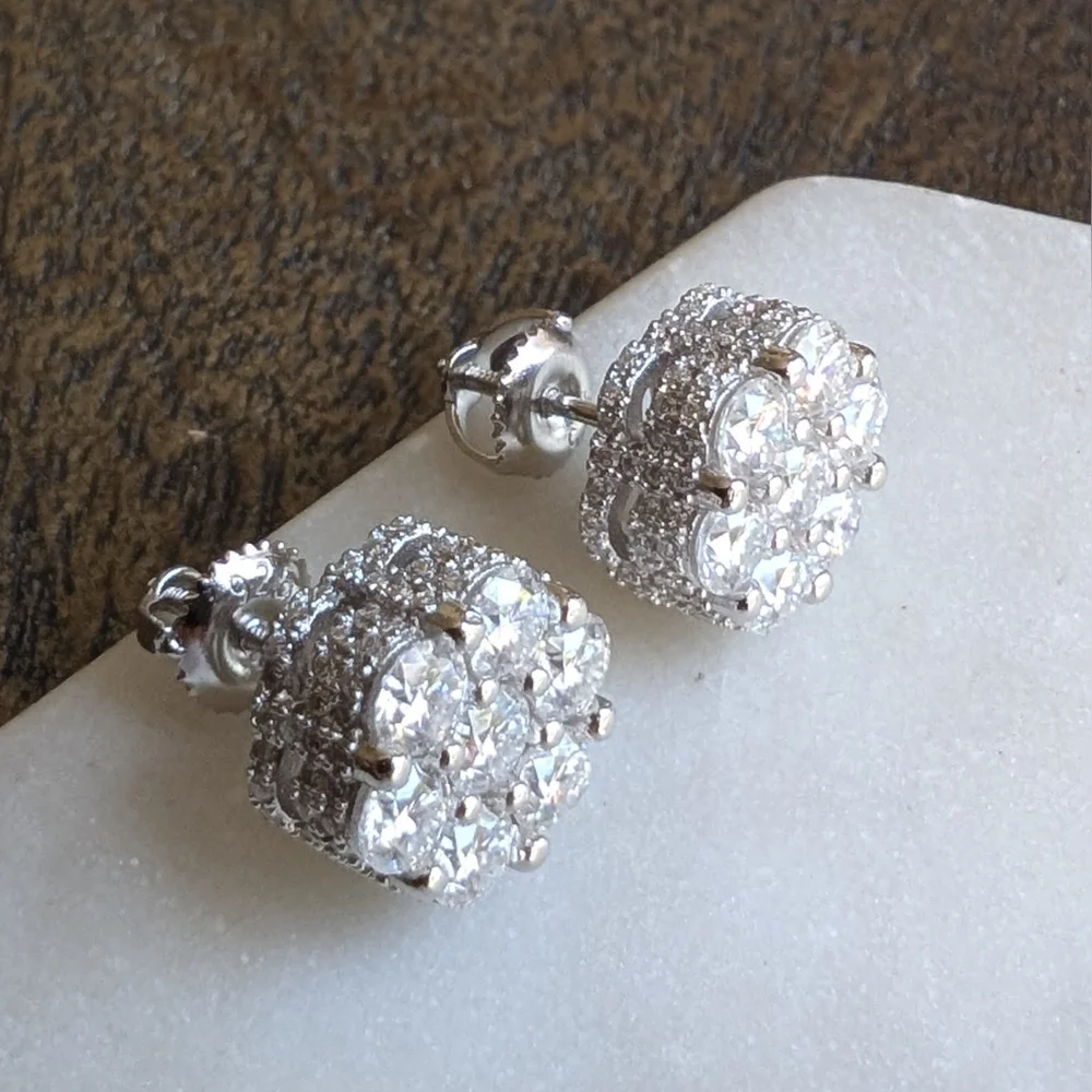 3ct Moissanite Flower Earrings In Sterling Silver 925 NWOT - Picture 3 of 11